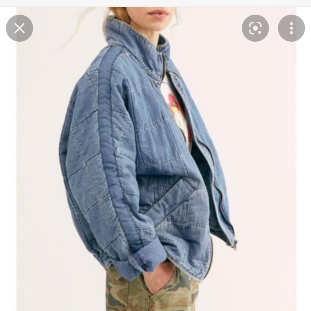 NWT Free People Denim Dolman Sleeve Bomber. Size S 🍁 - Picture 2 of 6